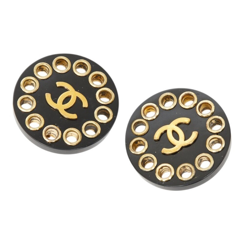 CHANEL Vintage Black Logo Earrings